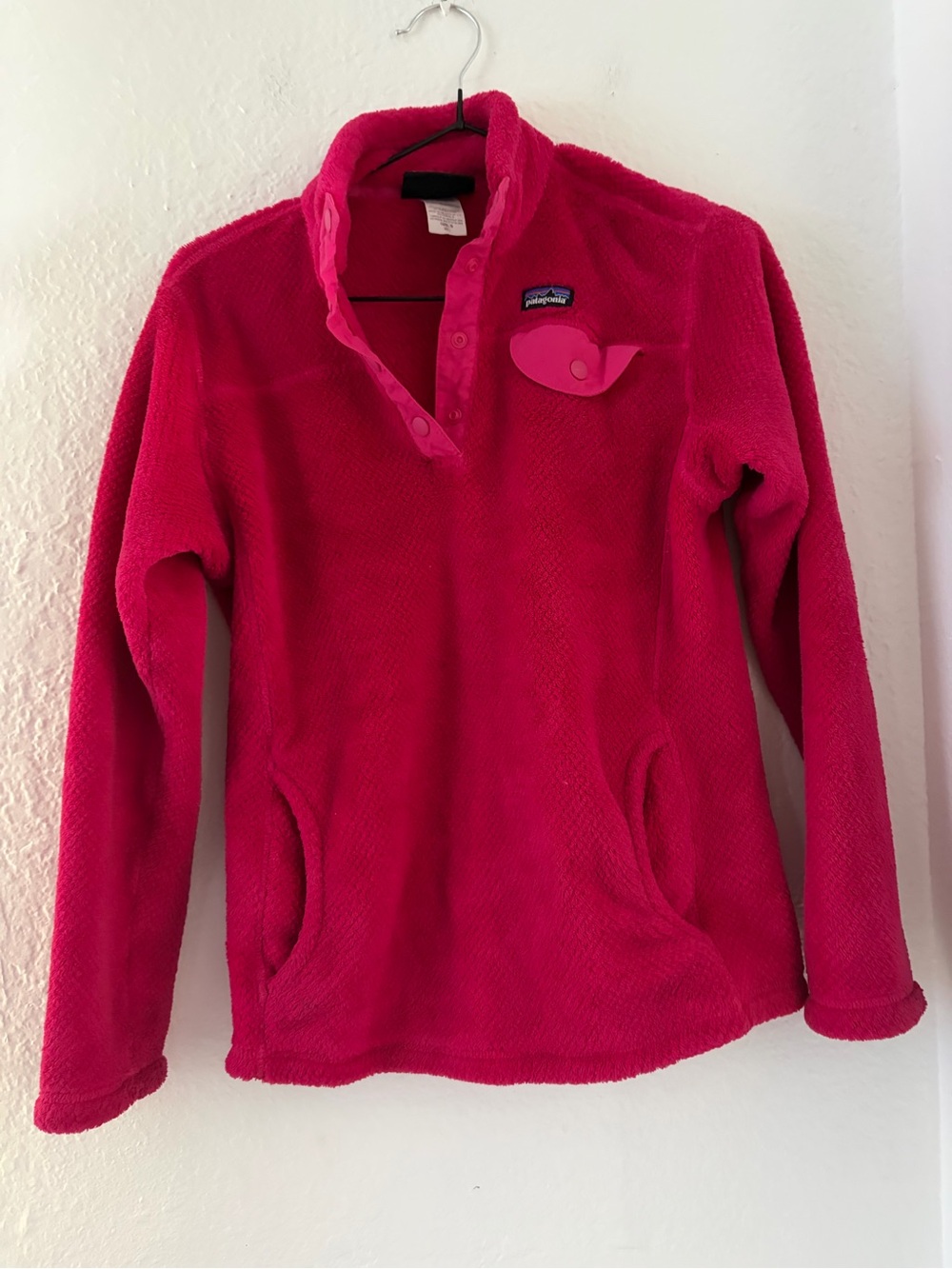 Patagonia Hot Pink Fleece Snap-Placket Pullover Girls